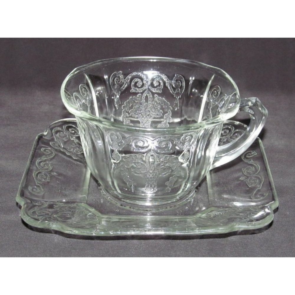 Indiana Glass LORAIN "Basket" Crystal Cup and Saucer Set
